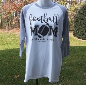 "Football Mom" Women's Size Medium 3/4 Sleeve Gray White Tee Shirt